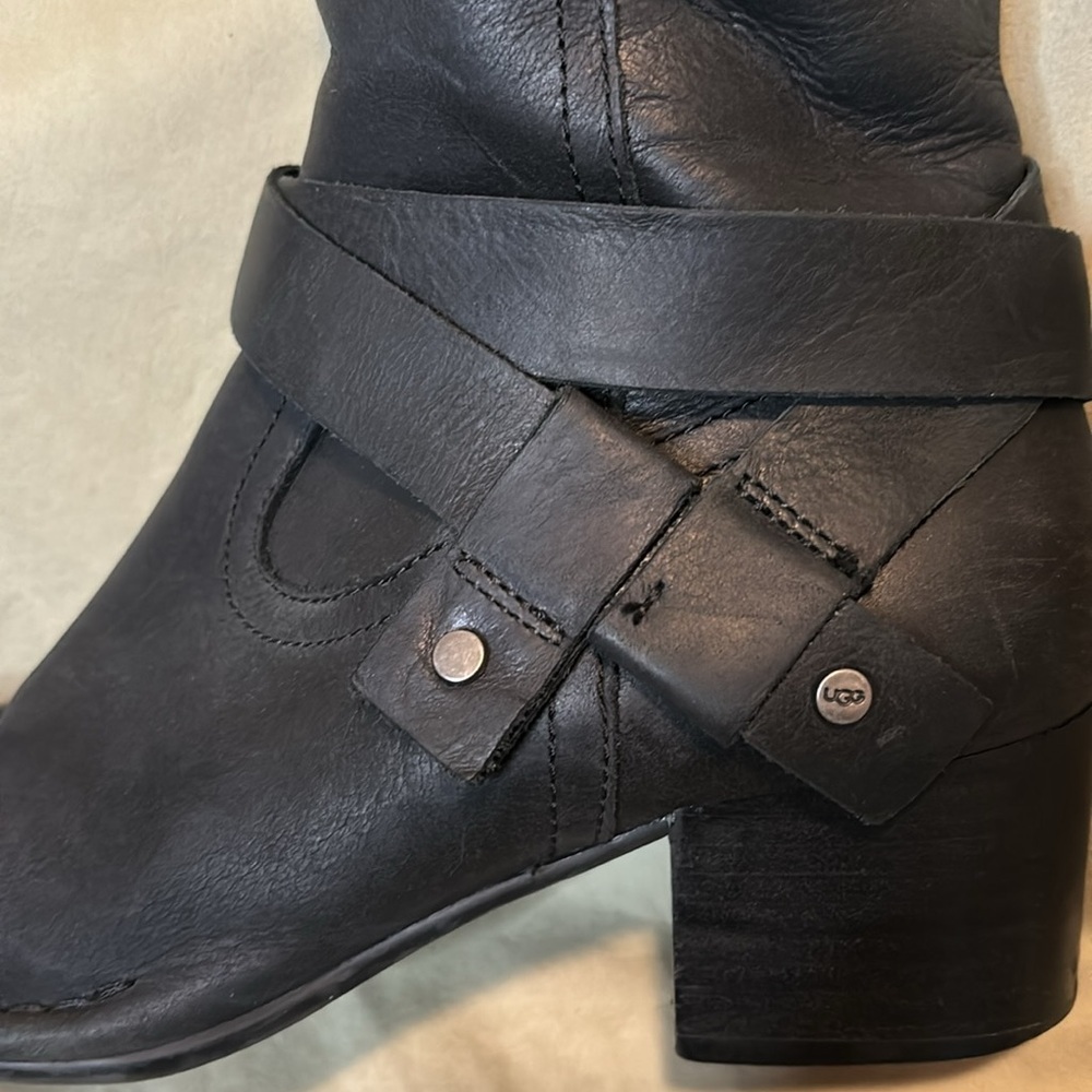UGG Bandera black leather riding boots stunning excellent condition sz 6 - Picture 2 of 13